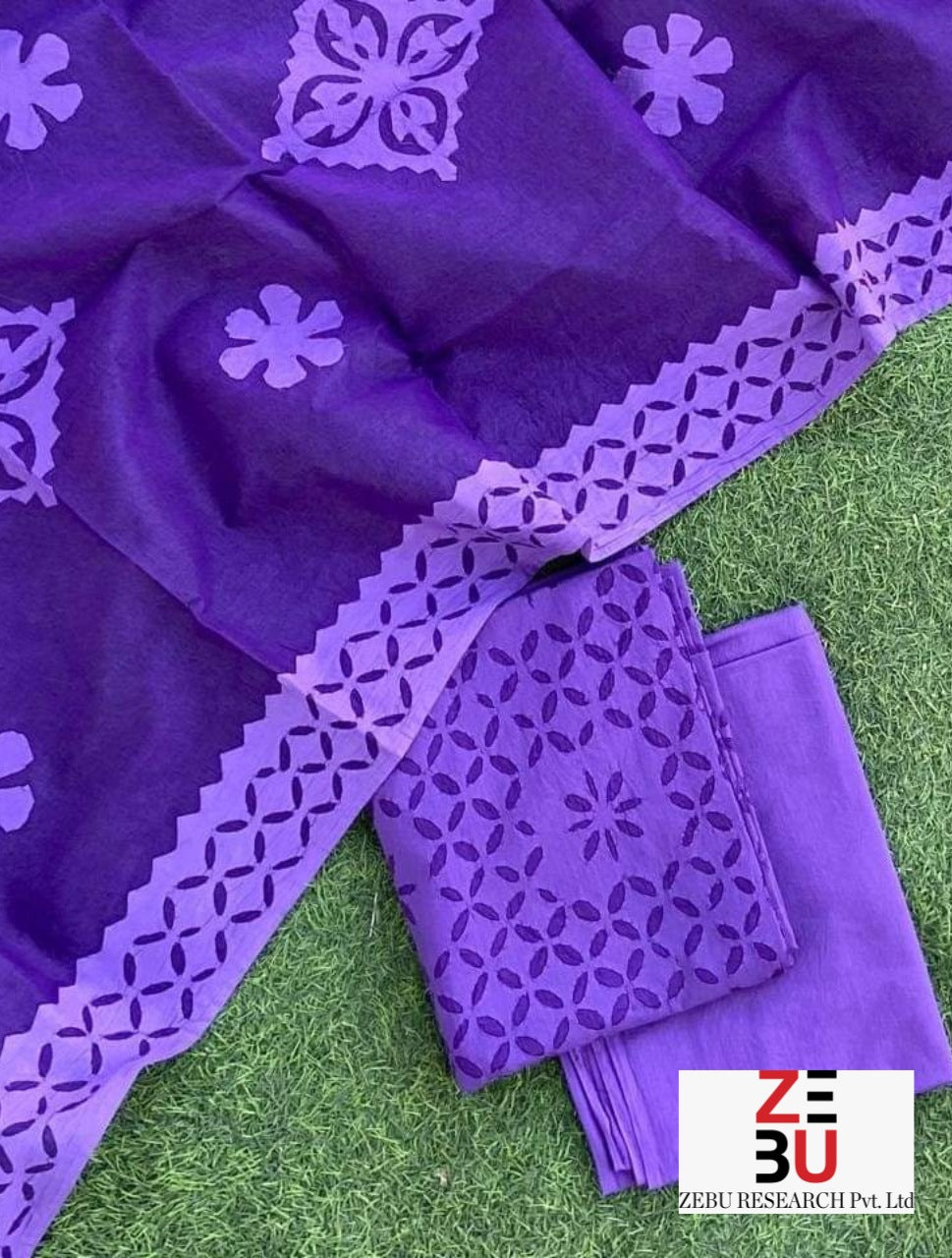 Purplr hues series:Heritage Appliqué Cotton Suit Set with Organdy Dupatta