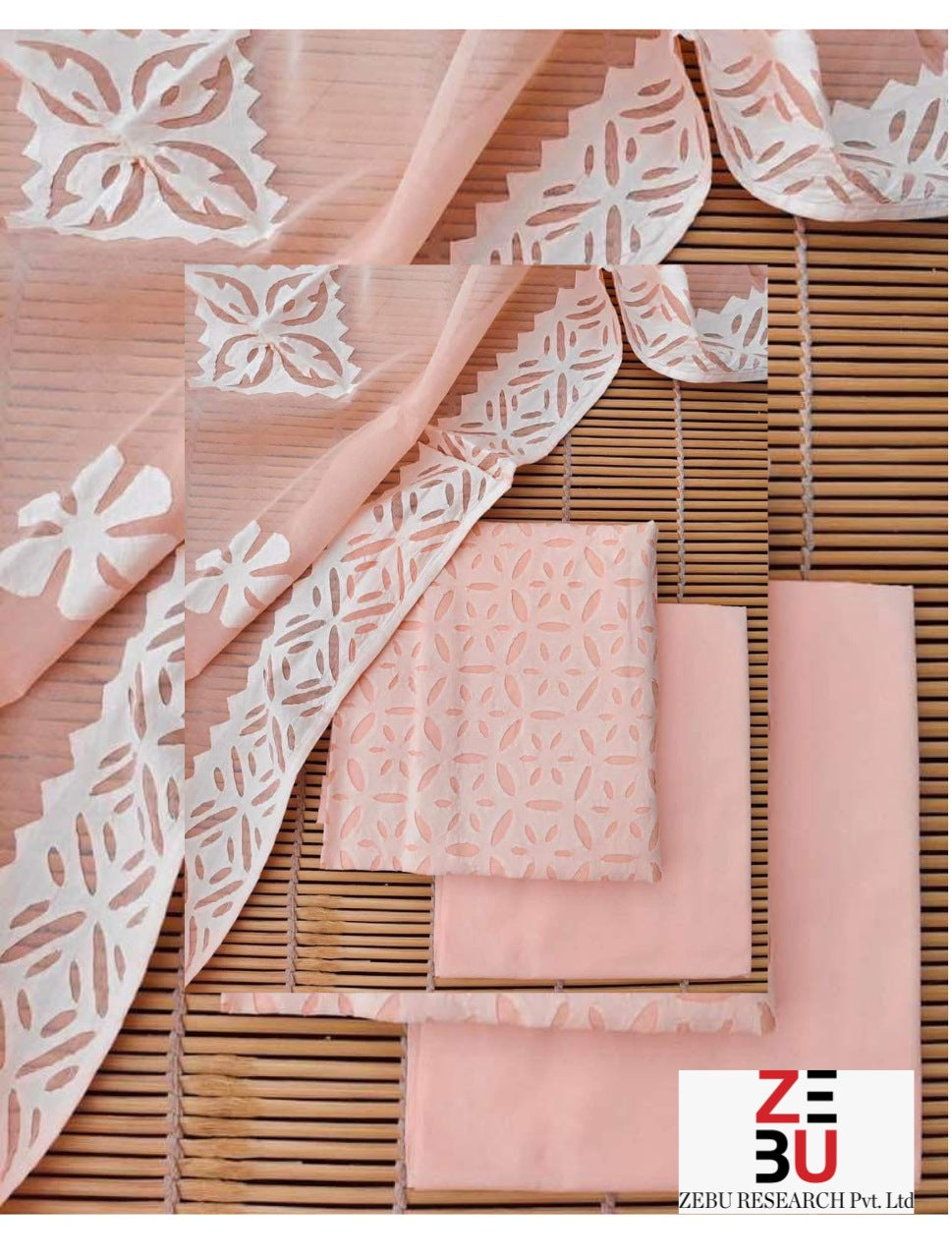 Blush hues: Heritage Appliqué Cotton Suit Set with Organdy Dupatta