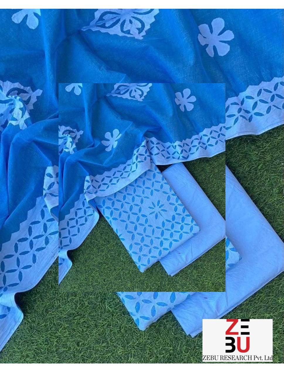 Blue hues:Heritage Appliqué Cotton Suit Set with Organdy Dupatta