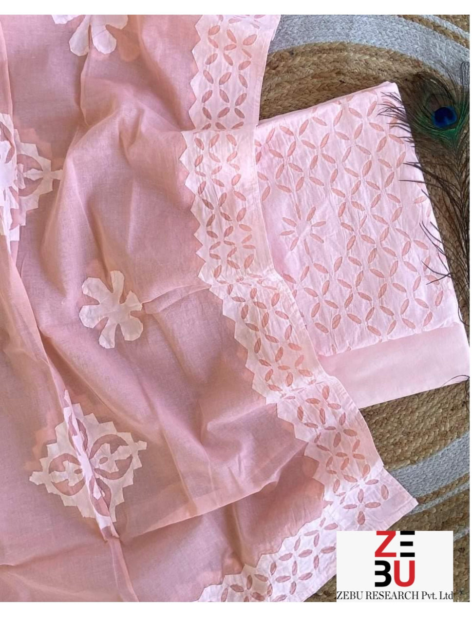 Pink hues: Heritage Appliqué Cotton Suit Set with Organdy Dupatta