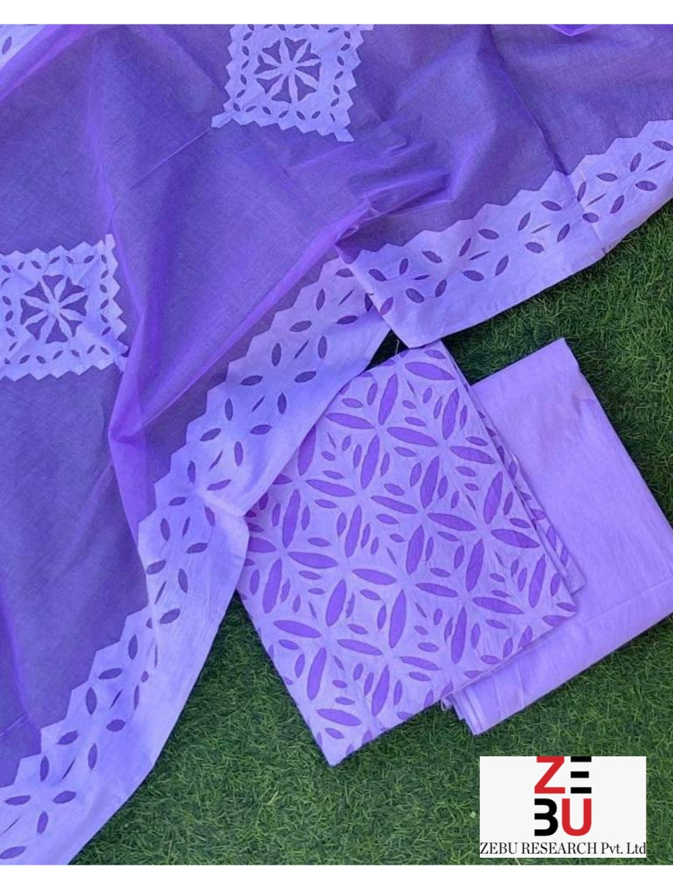 Violet hues:Heritage Appliqué Cotton Suit Set with Organdy Dupatta Designe 12