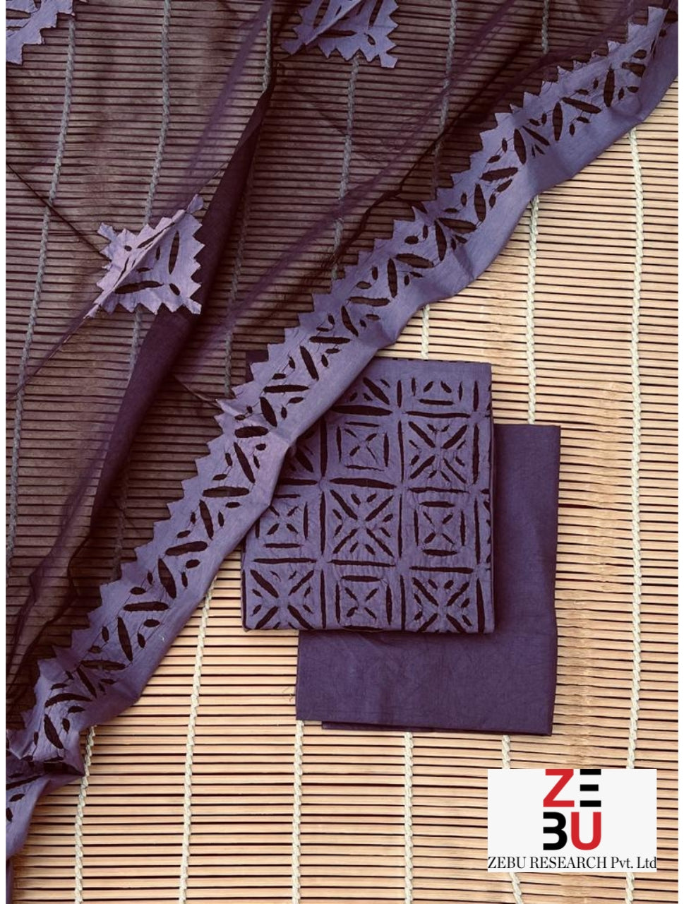 Black hues:Heritage Appliqué Cotton Suit Set with Organdy Dupatta Designe